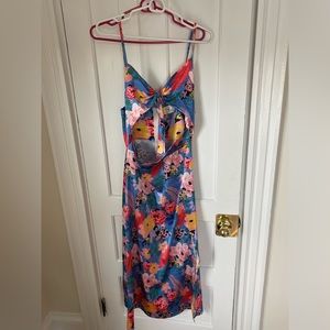 Floral cut out satin dress